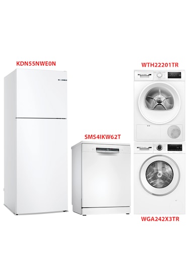 Bosch KDN55NWE0N - SMS4IKW62T - WGA242X3TR - WTH22201TR Beyaz Eşya 4'lü Set