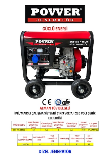 Power 8GF-ME-11500 10Kva 8Kw İpli Marşlı Dizel Jeneratör