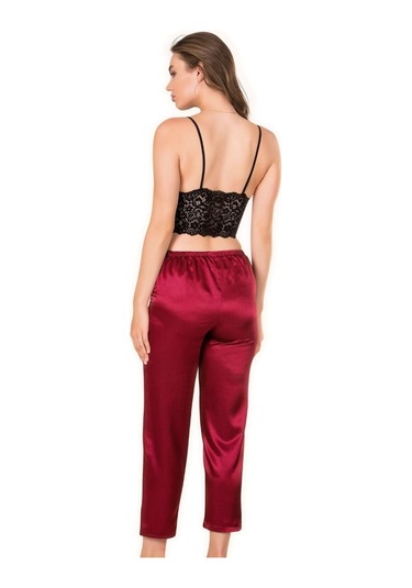İPEK ÖZMEL Kadın  Saten Bordo  Pijama Takım Bordo