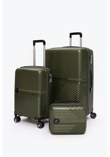 Elatae Exclusive Pro Polipropilen Kırılmaz 3'lü Valiz Seti Büyük - Kabin Boy Ve Makyaj Çantası Haki 5239