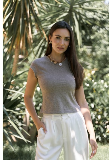 Bohemai Kensal Dar Kesim Vizon T-shirt Vizon