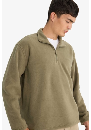 Defacto Relax Fit Yarım Fermuarlı Polar Sweatshirt F0448ax25aukh401 Haki-kh401
