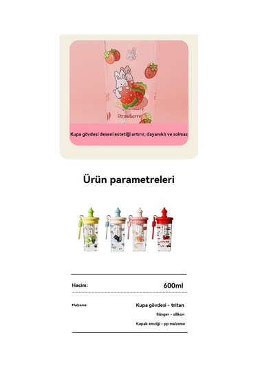 Yeni Büyük Kapasiteli Karikatür Pipetli Bardak Tavşan