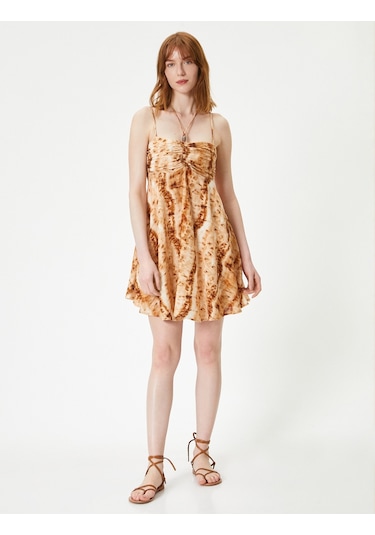 Koton Mini Elbise Boyundan Bağlamalı Askılı Boncuklu Viskon Keten Karışımlı Kahverengi Desenli 4sak80302ew Koton Mini Elbise Boyundan Bağlamalı Askılı Boncuklu Viskon Keten Karışımlı Kahverengi Desenli 4sak80302ew