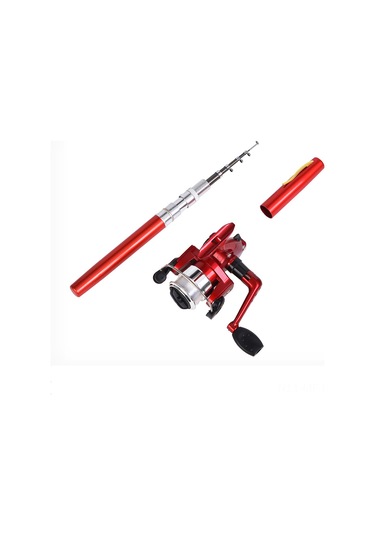 Mufunye Küçük Boylu 1.0m Uzatılabilir Kalem Oluklu Olta Kamışı Ve 5.1:1 Diş Oranı Mini Spinning Makinesi Seti Kırmızı