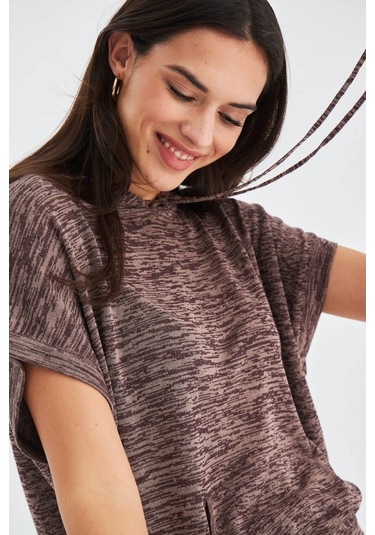 Peraluna Kaıra Blouse & Shorts Kapüşonlu Yazlık Kadın Triko Şort Kahve Kahverengi