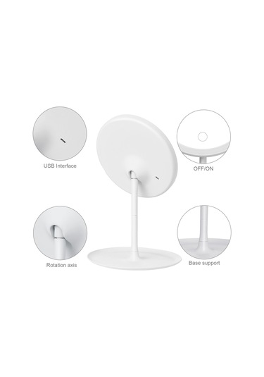 Vkemall Şarj Edilebilir Yuvarlak Makyaj Aynası L-ed Işık Ekran Anahtarı Çıkarılabilir Ta