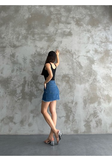 Laciver Kot Mini Etek Lacivert