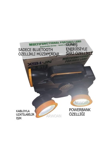 Arwoan Kabloyla Uzatılabilir Fener Sadece Bluetooth'la Çalışabilir Ses Bombası Siyah