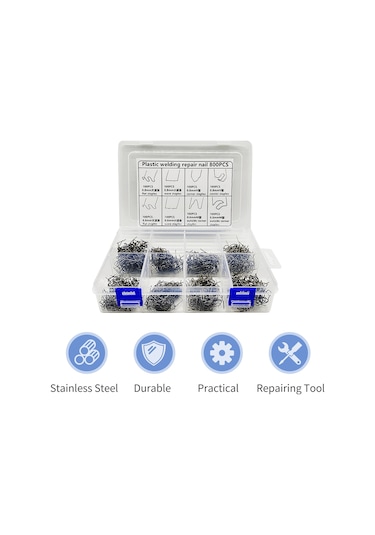 Vkemall 800 Adet 8 Farklı Tip Paslanmaz Çelik Otomobil Tampon Plastik Tamir Kaynak Çivi Seti