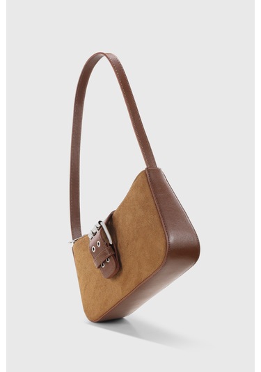 Kadın Süet Kahverengi Tokalı Vintage Görünüm Omuz Çantası 268 Süet Taba