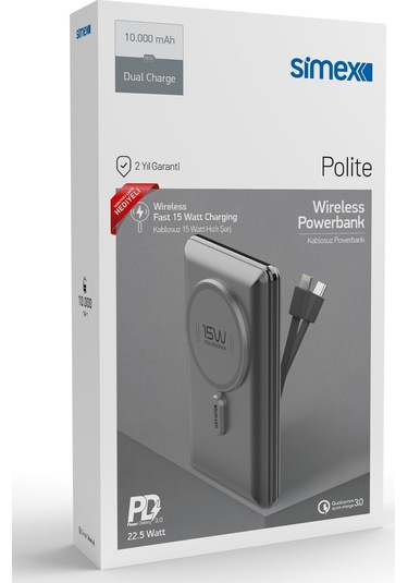 Hızlı Şarj Temassız Magsafe Powerbank 22,5w 10000mah Dahili Kablolu Simex S-38 Polite Standart Renkli