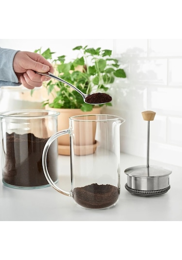 French Press Çay Kahve Demleme Paslanmaz Çelik & Cam & Bambu 1 Litre Gri