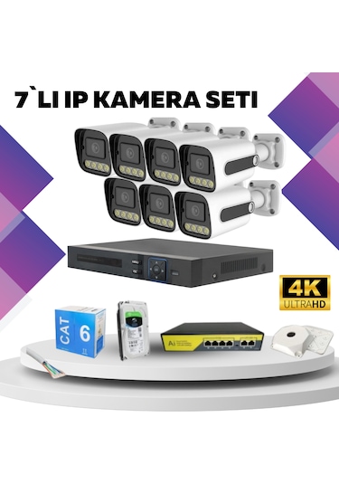 7'li Güvenlik Ip Kamera Seti - 4mp Dış Mekan Kamera, 3.6mm Lens,