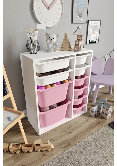%100 Mdf - Small Duo 10 Sepetli Oyuncak Dolabı Pembe