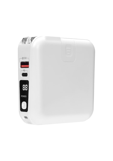 S-link G150 15000 mAh Lightning+Type-C Kablolu Powerbank Beyaz Pd22.5w Lcd Ac Prizli Taşınabilir Pil Şarj Cihazı