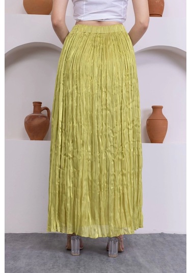 Kırışık Detaylı Etek 6034-yağ Yeşili Yağ Yeşili