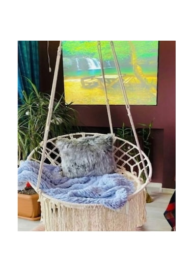 Makrome Salıncak Bahçe Balkon Salıncağı 2060 Beyaz