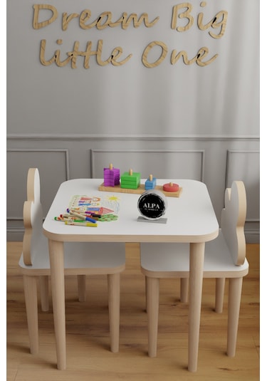 Alpa Ev Mobilya Bulut Tasarımlı Çocuk Masa Sandalye Takımı 2-5 Yaş Oyun Ve Aktivite Masası Beyaz