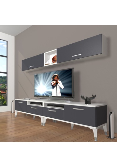 Decoraktiv Eko 5200 Mdf Silver Tv Ünitesi Tv Sehpası Beyaz - Antrasit