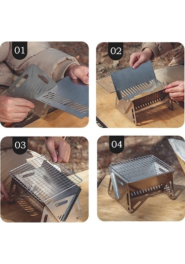 Dancemonkey Paslanmaz Çelik 304 Mangal Seti: Katlanabilir, Taşınabilir, 3 Parçalı Uygun Tasarım Gümüş Gümüş