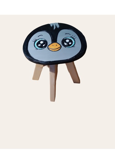 Pingu Ahşap El Yapımı Çocuk Taburesi