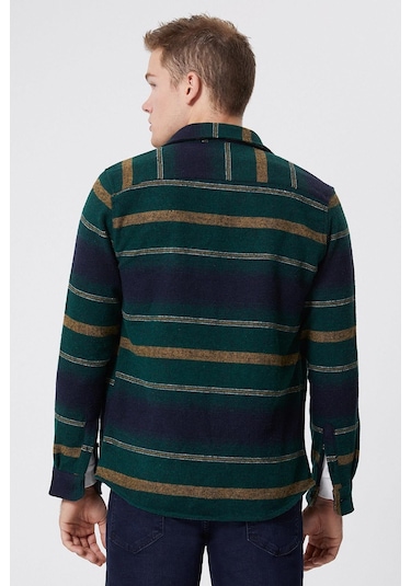 Lee Cooper Cıtymap Erkek Dokuma U.kol Gömlek Yeşil-sarı Çizgili -16025 Yeşil