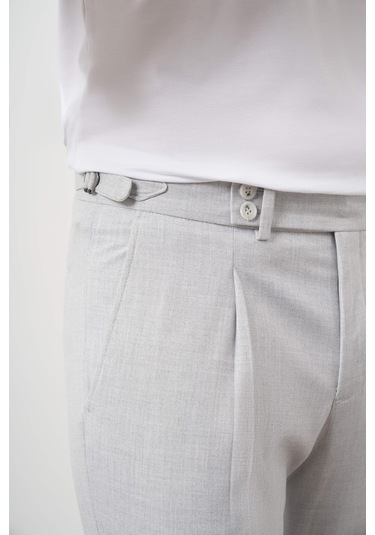 Morven Erkek Gri Poliviskon Trend Pileli Slim Fit Spor Pantolon Gri