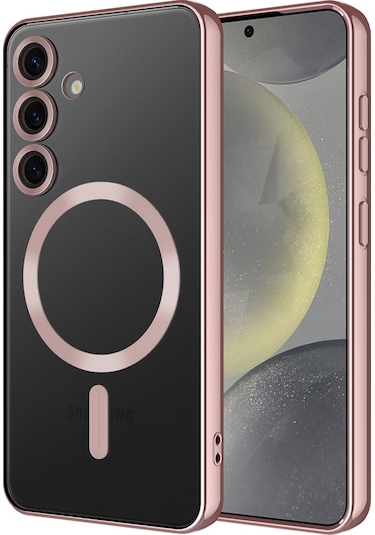 Samsung Galaxy Uyumlu A16 Kılıf Magsafe Kamera Lensli Korumalı Şeffaf Silikon Kapak Rose Gold