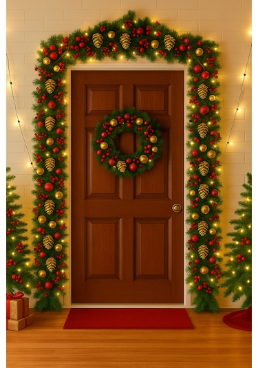 Waldern Premium 72 Parça Garland Handmade Yılbaşı Dekorasyon Seti 2.7m Garland+kokina+kozalak+top+led Işık 270 CM