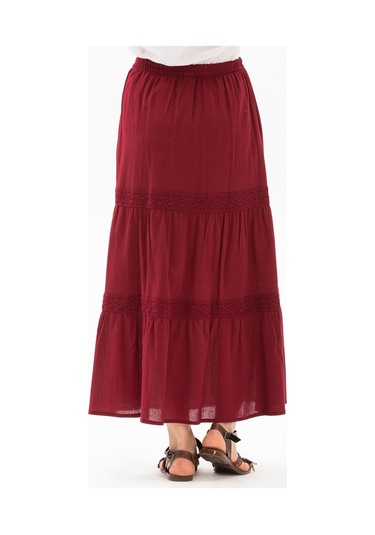 Uzun Şile Bezi Dantelli Etek Bordo Brd