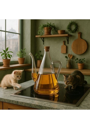 Morponi Borosilikat Cam Akasya Kapaklı Glazzy Yağlık 750 Ml+750 Ml 2 Adet Standsız Şeffaf