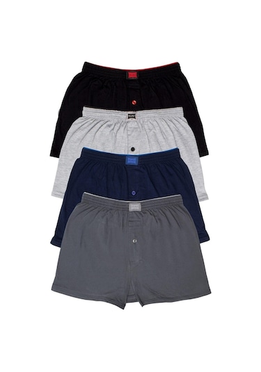 Tutku 0117 Penye Düğmeli Düz Erkek Boxer 6'lı