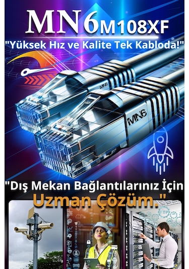 Mn6 M108xf 25 Metre Internet Kablosu/ftp0.60mm-cat6 Iki Kat Korumalı/iç Dış Mekan/25m Ethernet Kablosu
