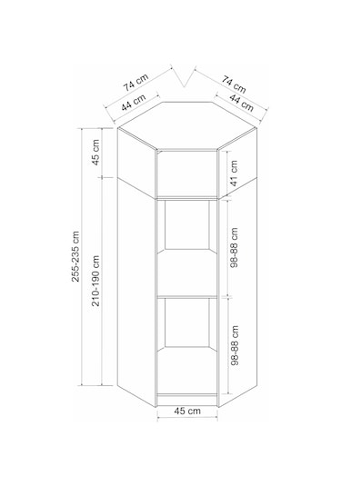 Kale 1 Kapaklı Köşe Dolap + Yüklük Beyaz 255cm Beyaz