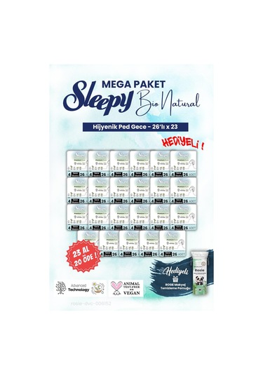 Sleepy Bio Hijyenik Ped 23 Al 20 Öde 26'lı Gece Mega Paket Ve Rosıe Makyaj Pamuğu