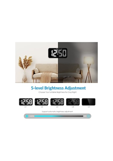 Ev Dekorasyonu İçin Otomatik Karartmalı Sessiz 11 Dijital Duvar Saati 12/24 Saat B Diğer