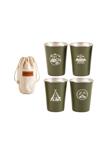 4 Adet 350ml Paslanmaz Çelik Bardak - Çok Fonksiyonlu İçecek Kabı Homyl B01 Yeşil Yeşil