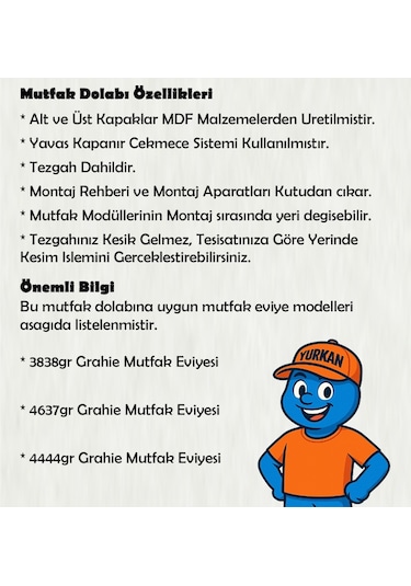 215 Cm Mutfak Dolabı Mdf Kapak Tezgah Dahil Yrkn215 100 Gümüş
