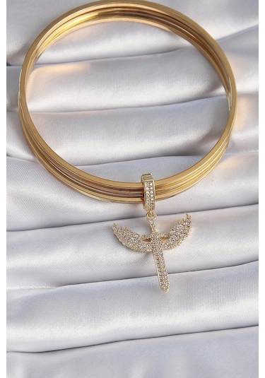 Pirinç Gold Renk Zirkon Taşlı Mikail Model Ajda Charm Çok Renkli