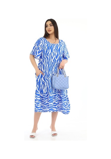 Schık Kadın Viskon Yarım Kol O Yaka Cepli Fırfırlı Elbise Saks Saks