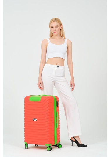 Keo-plus Turuncu-yeşil Orta Boy Silikon Kırılmaz Pp Valiz Turuncu - Yeşil