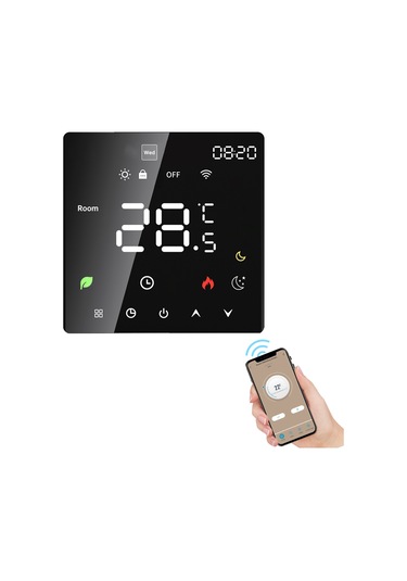 Hfambition Siyah Akıllı Su Isıtma Termostati - Wifi & Tuya Uygulaması, Ses Kontrolü, Dokunmatik Renkli Ekran, Manuel/otomatik Mod, Ip20 3a