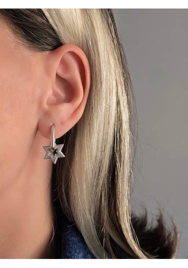 Eva Takı Store Yıldız Model Gümüş Renkli Çelik Küpe Silver
