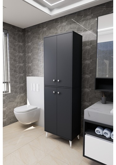 Furex 6 Raflı 4 Kapaklı Çok Amaçlı Banyo Dolabı Antrasit Antrasit