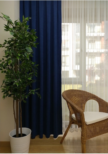 Evdepo Home Lacivert Düz Renk Fon Perde Tek Kanat Lacivert