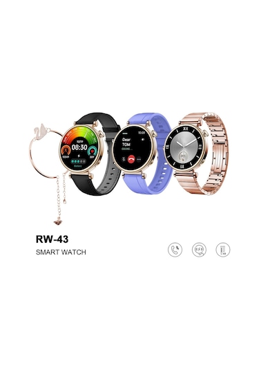 Schitec RW-43 Akıllı Saat + 2 Adet Kordon + Bileklik (İthalatçı Garantili)