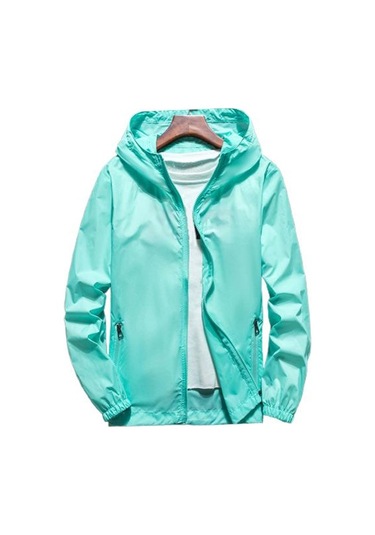 Açık Mavi Rüzgarlık Ceket Fermuar Pat Sıcak Çizilmez Erkek Kadın Seyahat İçin İnce Güneş Koruma Ceket Açık Mavi