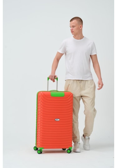 Keo-plus Turuncu-yeşil Büyük Boy Silikon Pp Kırılmaz Valiz Turuncu - Yeşil