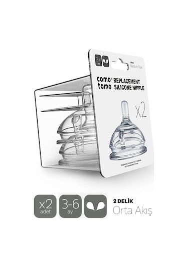 Comotomo Silikon 2’li Biberon Emziği – Orta Akışlı 3 - 6 Ay